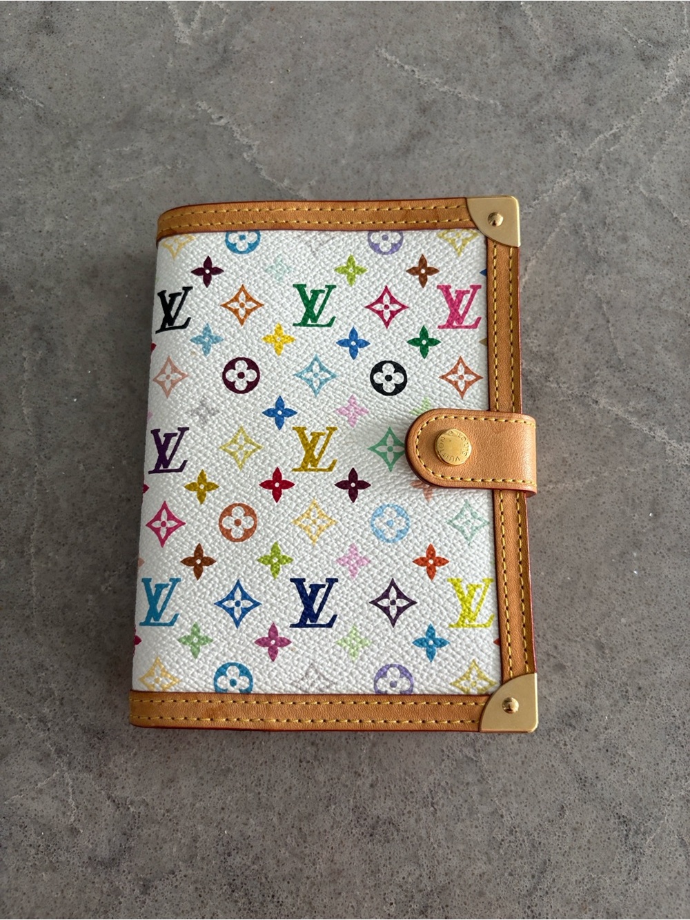 Louis Vuitton White Multicolor Monogram Schedule Book with Tan Trim
